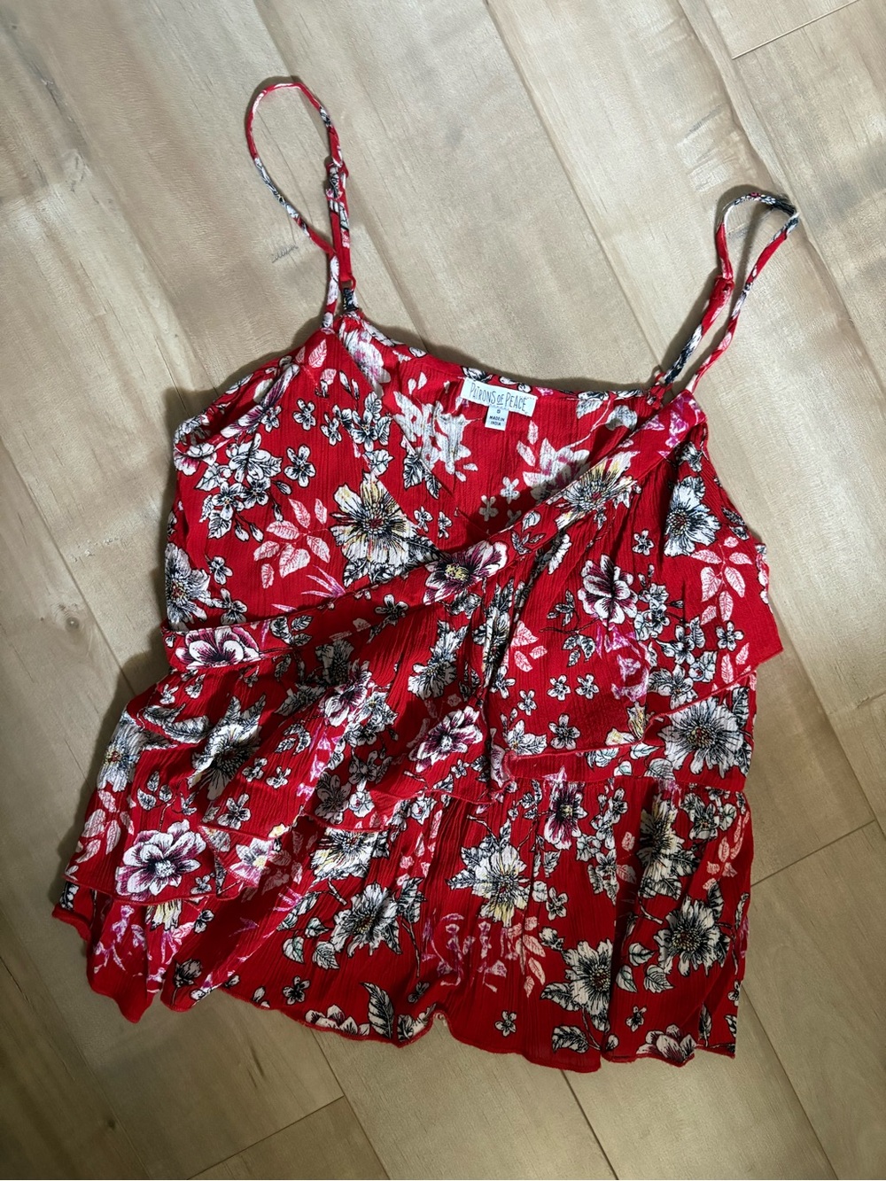 Patrons of Peace Red Floral Tiered Ruffle Cami